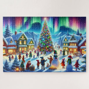 Northern Lights Winter Christmas Celebration Jigsaw Puzzle