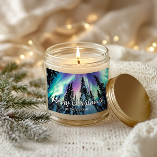 Northern Lights Winter Forest Merry Christmas Rectangular Sticker