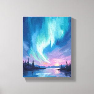 Northern Lights Winter Watercolor Canvas Print