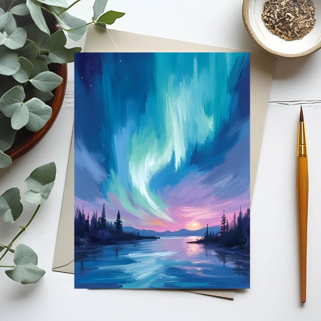Northern Lights Winter Watercolor Postcard (Creator Uploaded)