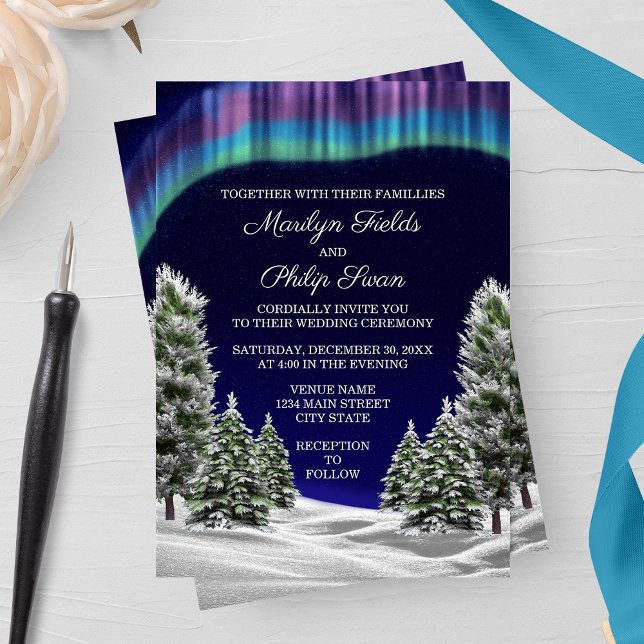 Northern Lights Winter Wedding Invitation (Creator Uploaded)