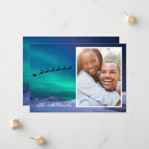Northern Lights with Santa and Sleigh your photo Announcement
