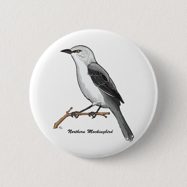 NORTHERN MOCKINGBIRD 6 CM ROUND BADGE (Front)