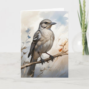 Northern Mockingbird Resting on Tree Branch Blank Card