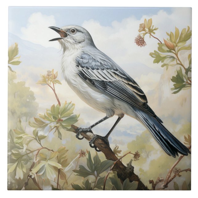 Northern Mockingbird, Singing bird Tile (Front)