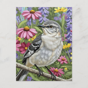 Northern Mockingbird with Flowers Postcard