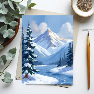 Northern Peaks   Winter Mountain Landscape Painted Postcard