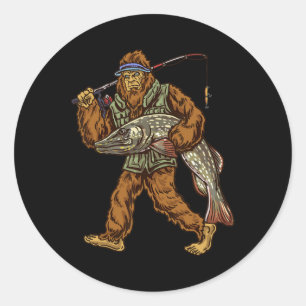 Northern Pike Fishing Bigfoot Hunting Fishermen 1  Classic Round Sticker