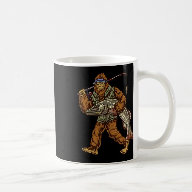 Northern Pike Fishing Bigfoot Hunting Fishermen 1  Coffee Mug (Right)