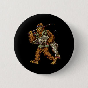 Northern Pike Fishing Bigfoot Hunting Fishermen 6 Cm Round Badge