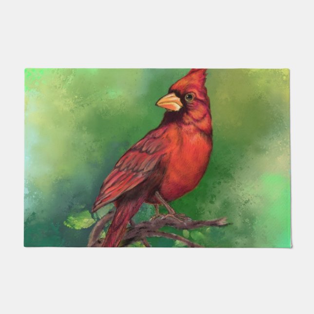 Northern Red Cardinal Bird Doormat (Front)