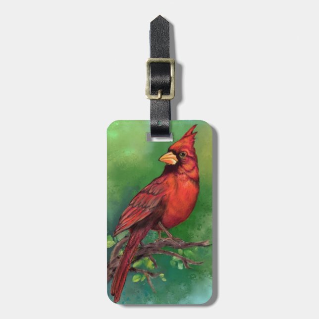 Northern Red Cardinal Bird Luggage Tag (Front Vertical)