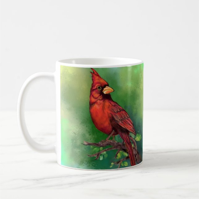 Northern Red Cardinal Bird Mug Painting  (Left)