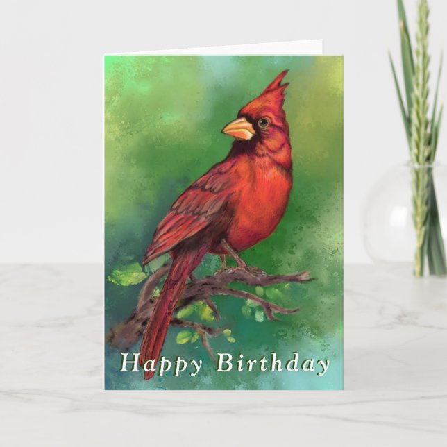 Northern Red Cardinal Birthday Card (Front)
