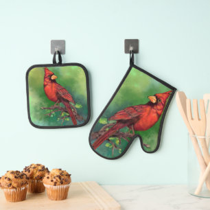 Northern Red Cardinal Oven Mitt & Pot Holder Set