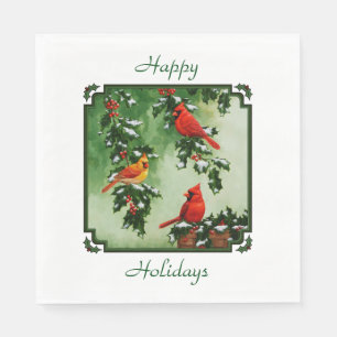 Northern Red Cardinals and Holly Napkin