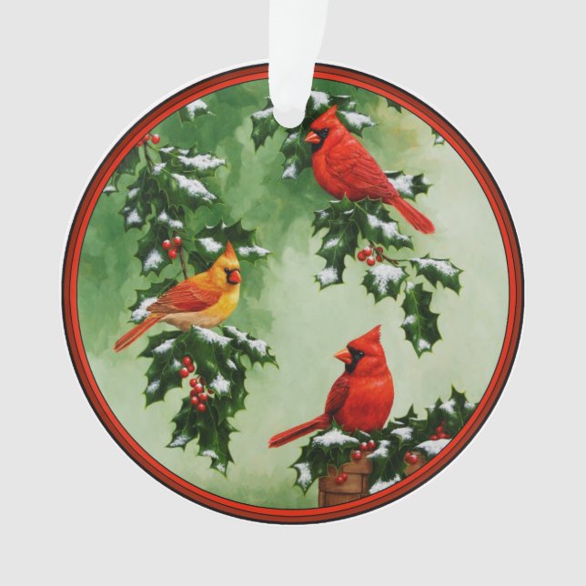 Northern Red Cardinals and Holly Ornament (Front)