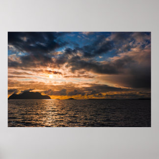 Northern sea sunset photo print. Alesund, Norway Poster