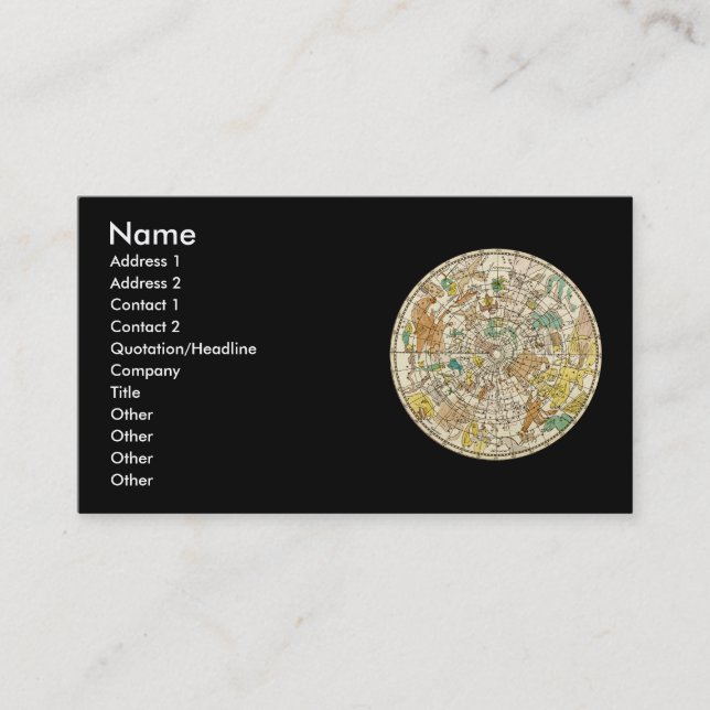 Northern Sky Star Chart and Constellations Map Business Card (Front)