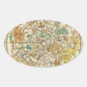 Northern Sky Star Chart and Constellations Map Oval Sticker