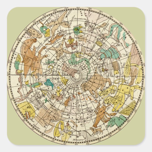 Northern Sky Star Chart and Constellations Map Square Sticker (Front)