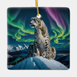 “Northern Sky Wanderer” – Snow Leopard Portrait Ceramic Ornament