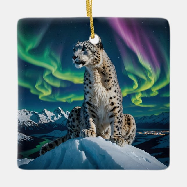 “Northern Sky Wanderer” – Snow Leopard Portrait Ceramic Ornament (Front)