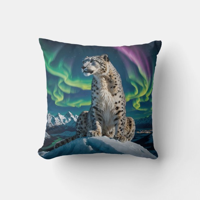 “Northern Sky Wanderer” – Snow Leopard Portrait Cushion (Front)
