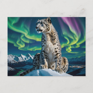 “Northern Sky Wanderer” – Snow Leopard Portrait Holiday Postcard