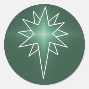 Northern Star Christmas Stickers, Green Classic Round Sticker
