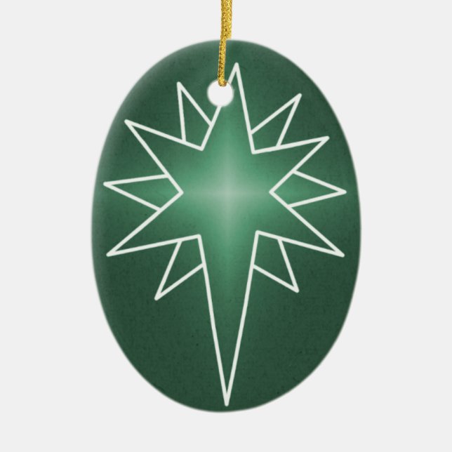 Northern Star Oval Christmas Ornament, Green Ceramic Tree Decoration (Front)