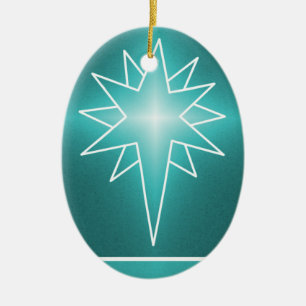 Northern Star Oval Christmas Ornament, Turquoise Ceramic Tree Decoration