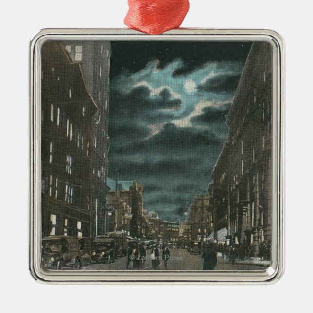 Northern View of Chenango Street at Night Metal Tree Decoration (Front)