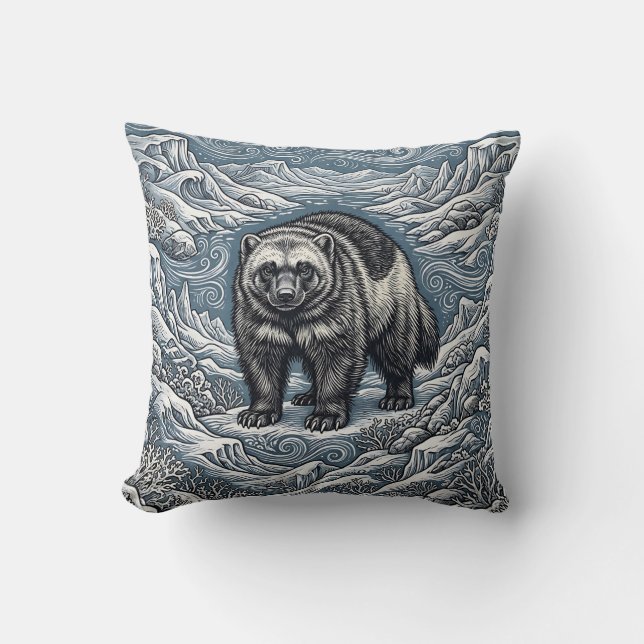 Northern Wolverine Throw Pillow (Front)