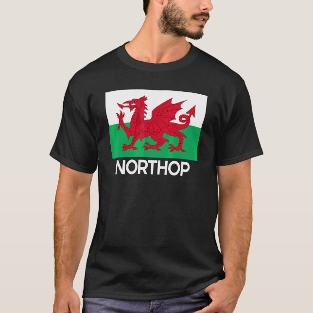 Northop Wales Welsh Flag Baner Y Ddraig Goch T-Shirt (Front)
