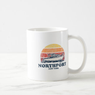 Northport Ny Vintage Boating 70s Retro Boat Design Coffee Mug