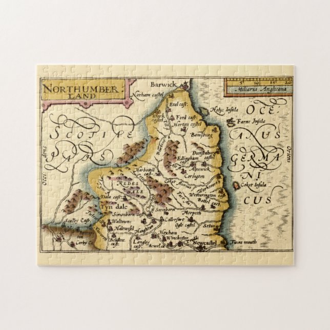 Northumberland County England Old Antiquarian Map Jigsaw Puzzle (Horizontal)