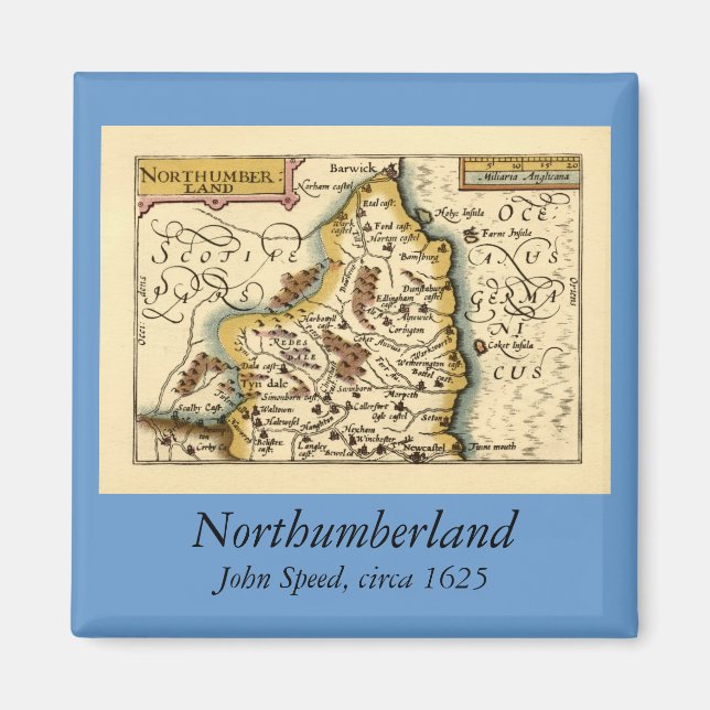 Northumberland County England Old Antiquarian Map Magnet (Front)