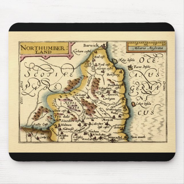 Northumberland County England Old Antiquarian Map Mouse Mat (Front)