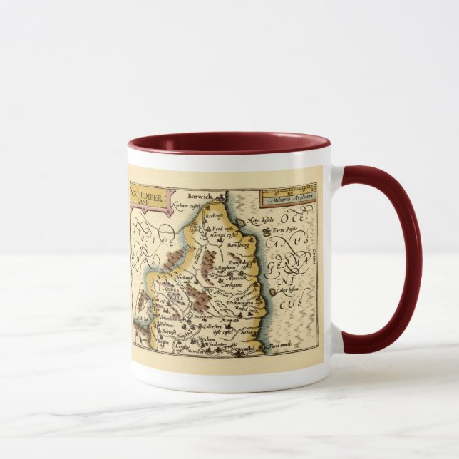Northumberland County England Old Antiquarian Map Mug (Right)