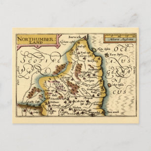 Northumberland County England Old Antiquarian Map Postcard
