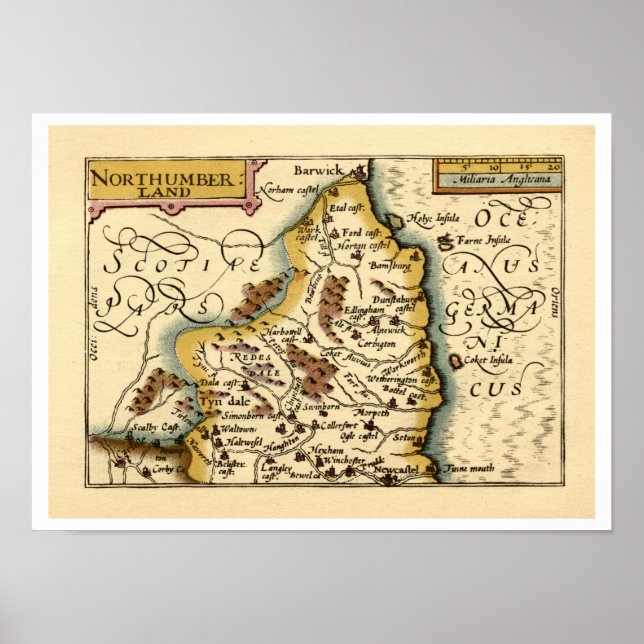 Northumberland County Map, England Poster (Front)