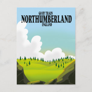 Northumberland england travel poster postcard