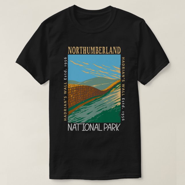 Northumberland National Park Hadrians Wall Distres T-Shirt (Design Front)