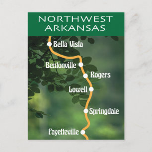 Northwest Arkansas Cities Map Art With Tree Postcard