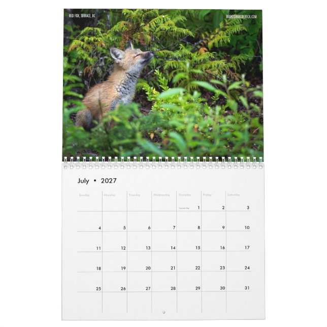 Northwest BC 12 Month Calendar (Jul 2027)