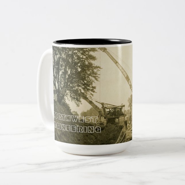 Northwest Crane and Shovel OPERATING ENGINEER Two-Tone Coffee Mug (Front Left)