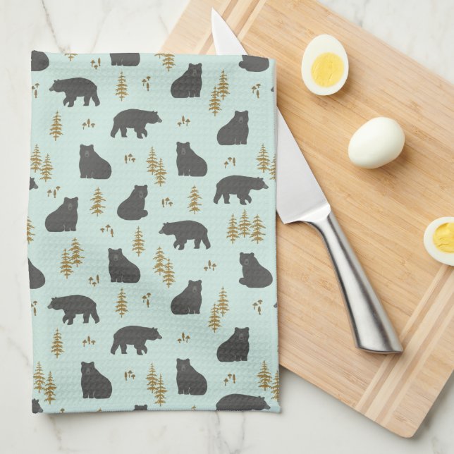 Northwest Forest and Bears Tea Towel (Quarter Fold)