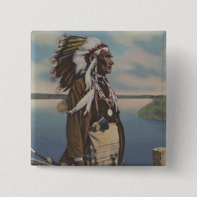 Northwest Indian Chief in Full Regalia 15 Cm Square Badge (Front)