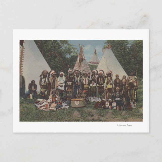 Northwest Indians at a Pow Wow before War Postcard (Front)